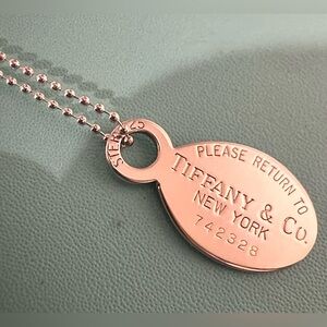 Tiffany & Co. Vintage Return to Tiffany 925 Silver Oval Dog Tag Necklace (#1D)